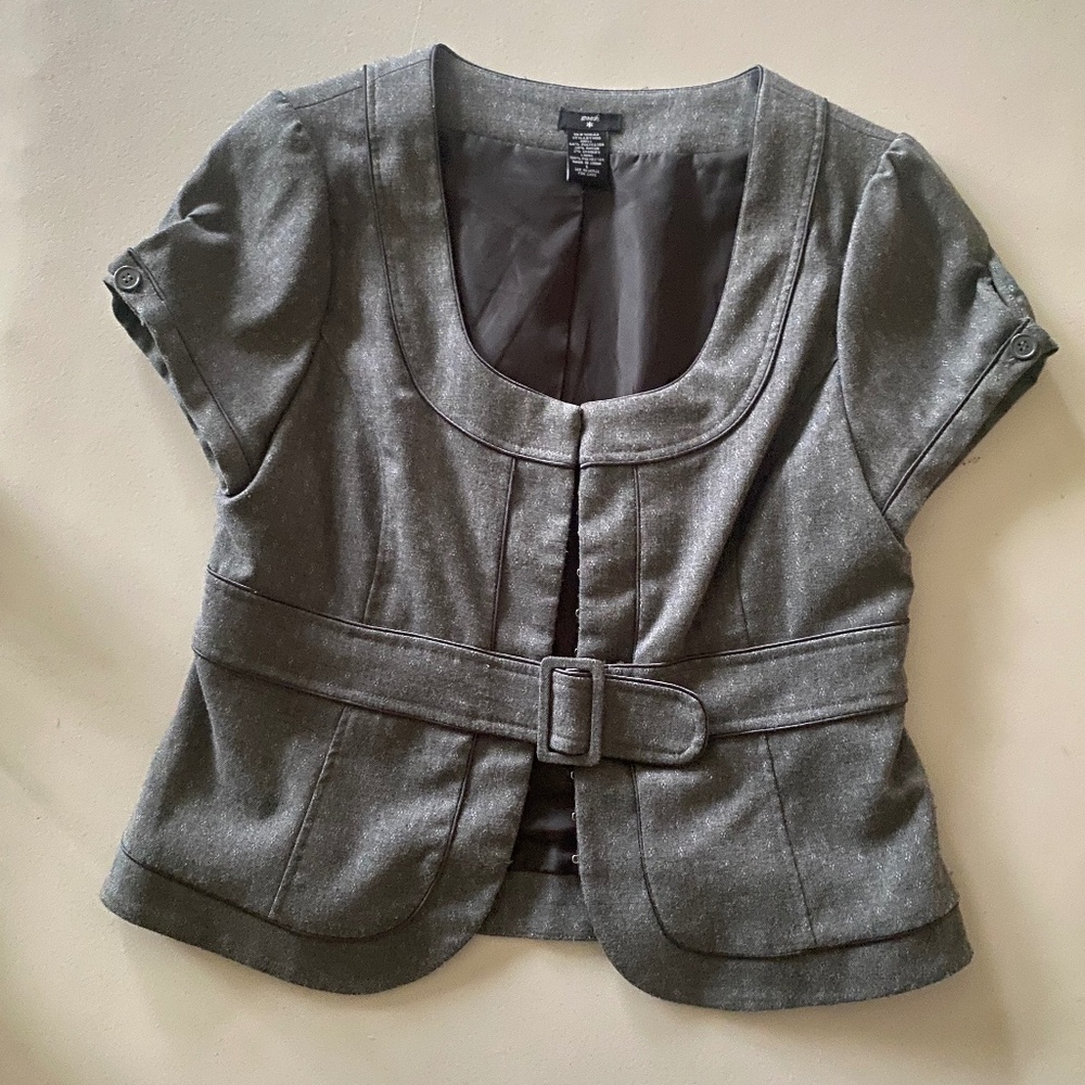 Tailored Stoosh short-sleeve gray blazer suit corset with hook and eye closure S